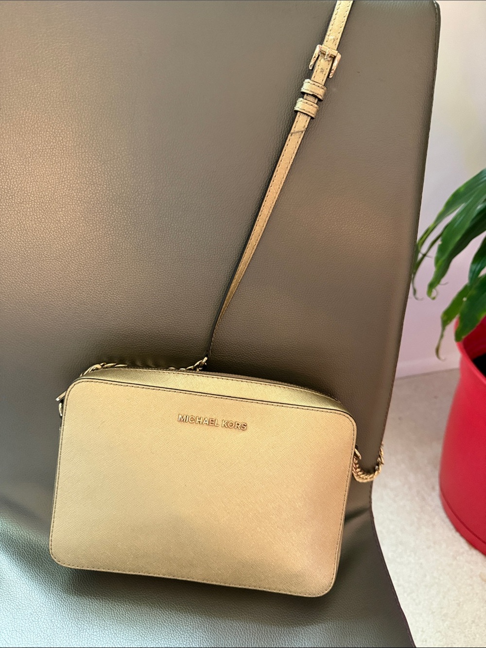 Michael Kors Gold Saffiano Crossbody Camera Bag